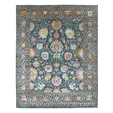 Fine Oriental Wool & Silk Hand Knotted Rug Blue 8.0x10.2 -O076315