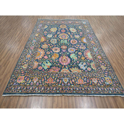 Fine Oriental Wool & Silk Hand Knotted Rug Blue 8.0x10.2 -O076315