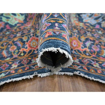 Fine Oriental Wool & Silk Hand Knotted Rug Blue 8.0x10.2 -O076315
