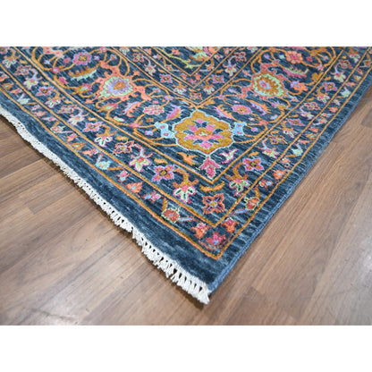 Fine Oriental Wool & Silk Hand Knotted Rug Blue 8.0x10.2 -O076315