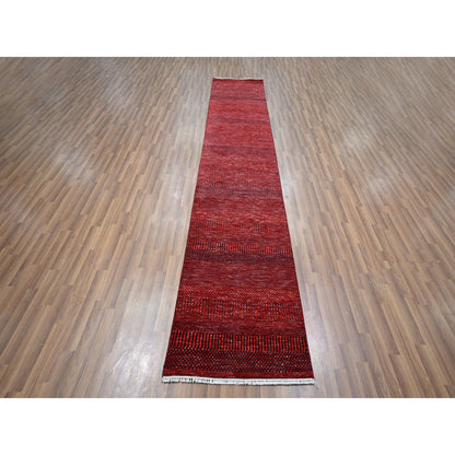 Modern and Contemporary Wool & Silk Hand Knotted Rug Red 2.6x11.10 -O076317