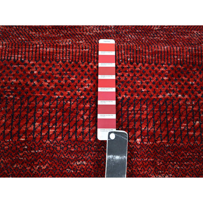 Modern and Contemporary Wool & Silk Hand Knotted Rug Red 2.6x11.10 -O076317