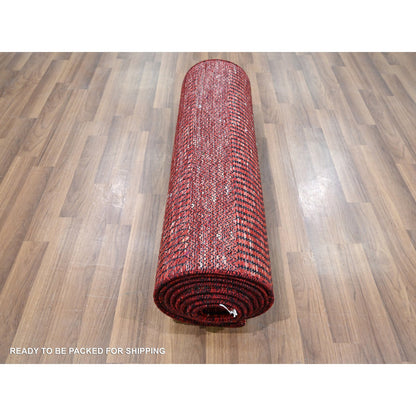 Modern and Contemporary Wool & Silk Hand Knotted Rug Red 2.6x11.10 -O076317