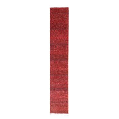 Modern and Contemporary Wool & Silk Hand Knotted Rug Red 2.5x13.11 -O076318