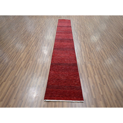 Modern and Contemporary Wool & Silk Hand Knotted Rug Red 2.5x13.11 -O076318