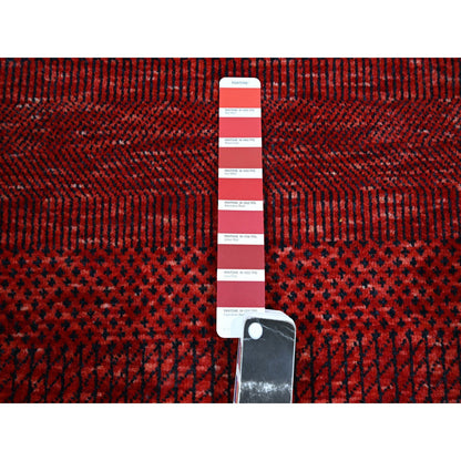 Modern and Contemporary Wool & Silk Hand Knotted Rug Red 2.5x13.11 -O076318