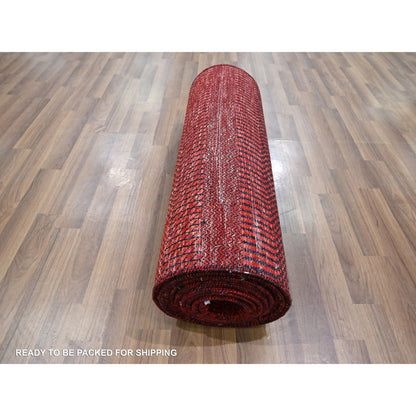 Modern and Contemporary Wool & Silk Hand Knotted Rug Red 2.5x13.11 -O076318