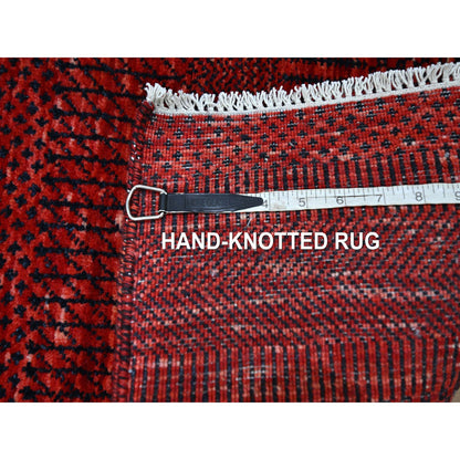 Modern and Contemporary Wool & Silk Hand Knotted Rug Red 2.5x13.11 -O076318