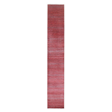 Modern and Contemporary Wool & Silk Hand Knotted Rug Red 2.6x16.3 -O076320