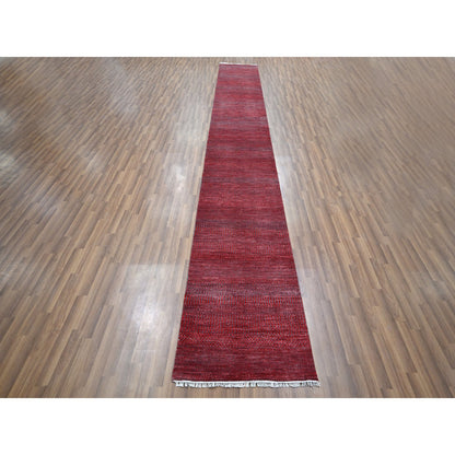 Modern and Contemporary Wool & Silk Hand Knotted Rug Red 2.6x16.3 -O076320