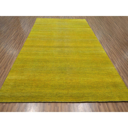 Modern and Contemporary Wool & Silk Hand Knotted Rug Yellow 8.10x12.5 -O076324