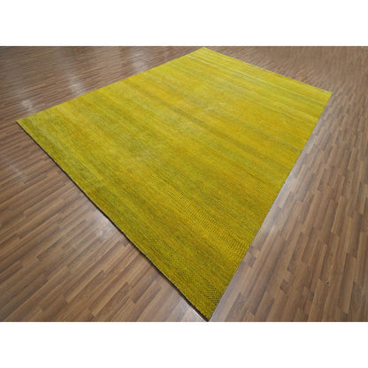 Modern and Contemporary Wool & Silk Hand Knotted Rug Yellow 8.10x12.5 -O076324