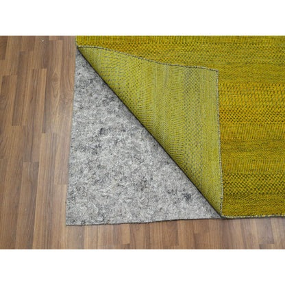 Modern and Contemporary Wool & Silk Hand Knotted Rug Yellow 8.10x12.5 -O076324