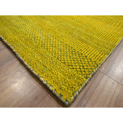Modern and Contemporary Wool & Silk Hand Knotted Rug Yellow 8.10x12.5 -O076324