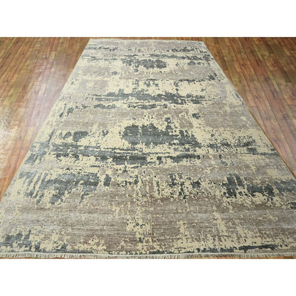 Modern and Contemporary Wool & Silk Hand Knotted Rug Grey 11.10x14.11 -O076331