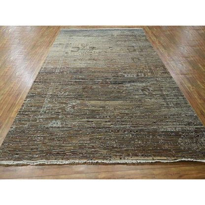 Modern and Contemporary Wool & Silk Hand Knotted Rug Brown 8.10x11.11 -O076337