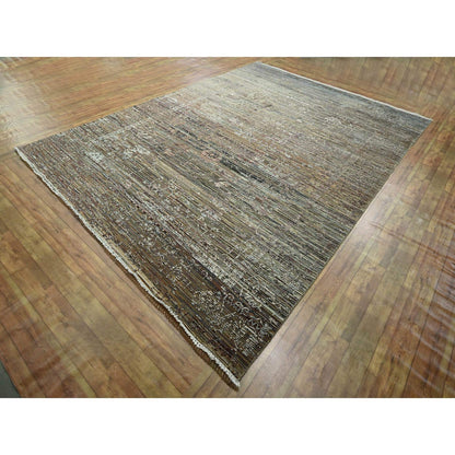 Modern and Contemporary Wool & Silk Hand Knotted Rug Brown 8.10x11.11 -O076337