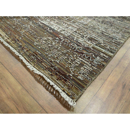 Modern and Contemporary Wool & Silk Hand Knotted Rug Brown 8.10x11.11 -O076337