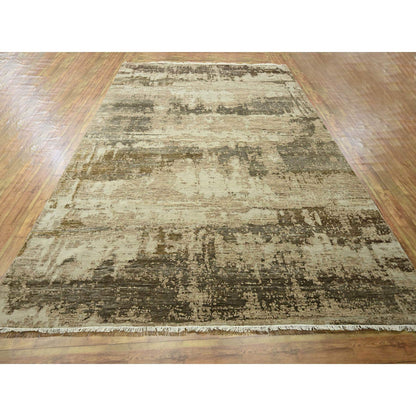 Modern and Contemporary Wool & Silk Hand Knotted Rug Beige 8.11x11.11 -O076339