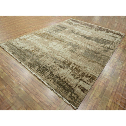 Modern and Contemporary Wool & Silk Hand Knotted Rug Beige 8.11x11.11 -O076339