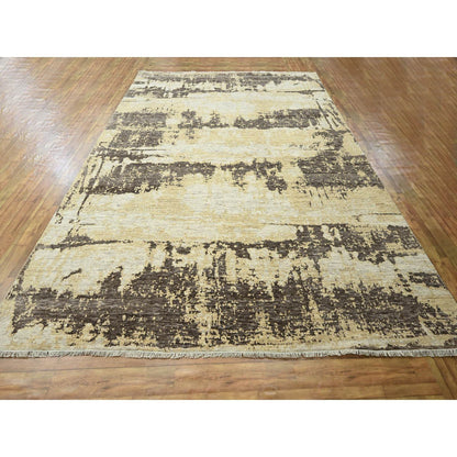 Modern and Contemporary Wool & Silk Hand Knotted Rug Ivory 8.11x12.0 -O076340