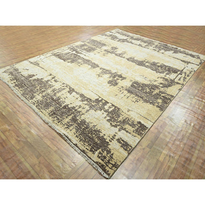 Modern and Contemporary Wool & Silk Hand Knotted Rug Ivory 8.11x12.0 -O076340