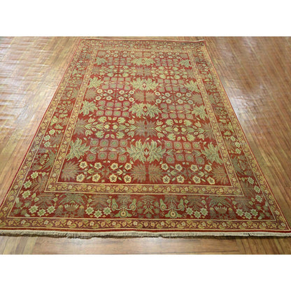 Oushak And Peshawar Wool Hand Knotted Rug Red 8.0x10.2 -O076346