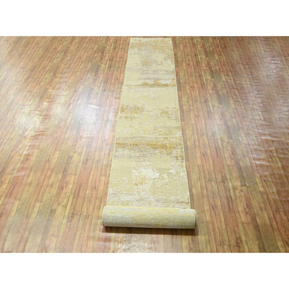 Modern and Contemporary Wool & Silk Hand Knotted Rug Ivory 2.6x19.0 -O076352