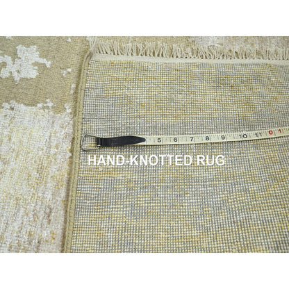 Modern and Contemporary Wool & Silk Hand Knotted Rug Ivory 2.6x19.0 -O076352