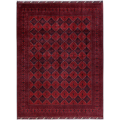 Tribal & Geometric Wool Hand Knotted Rug Red 9.10x12.9 -O0765