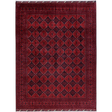Tribal & Geometric Wool Hand Knotted Rug Red 9.10x12.9 -O0765