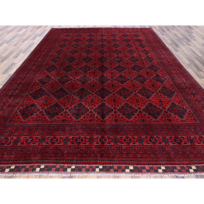 Tribal & Geometric Wool Hand Knotted Rug Red 9.10x12.9 -O0765