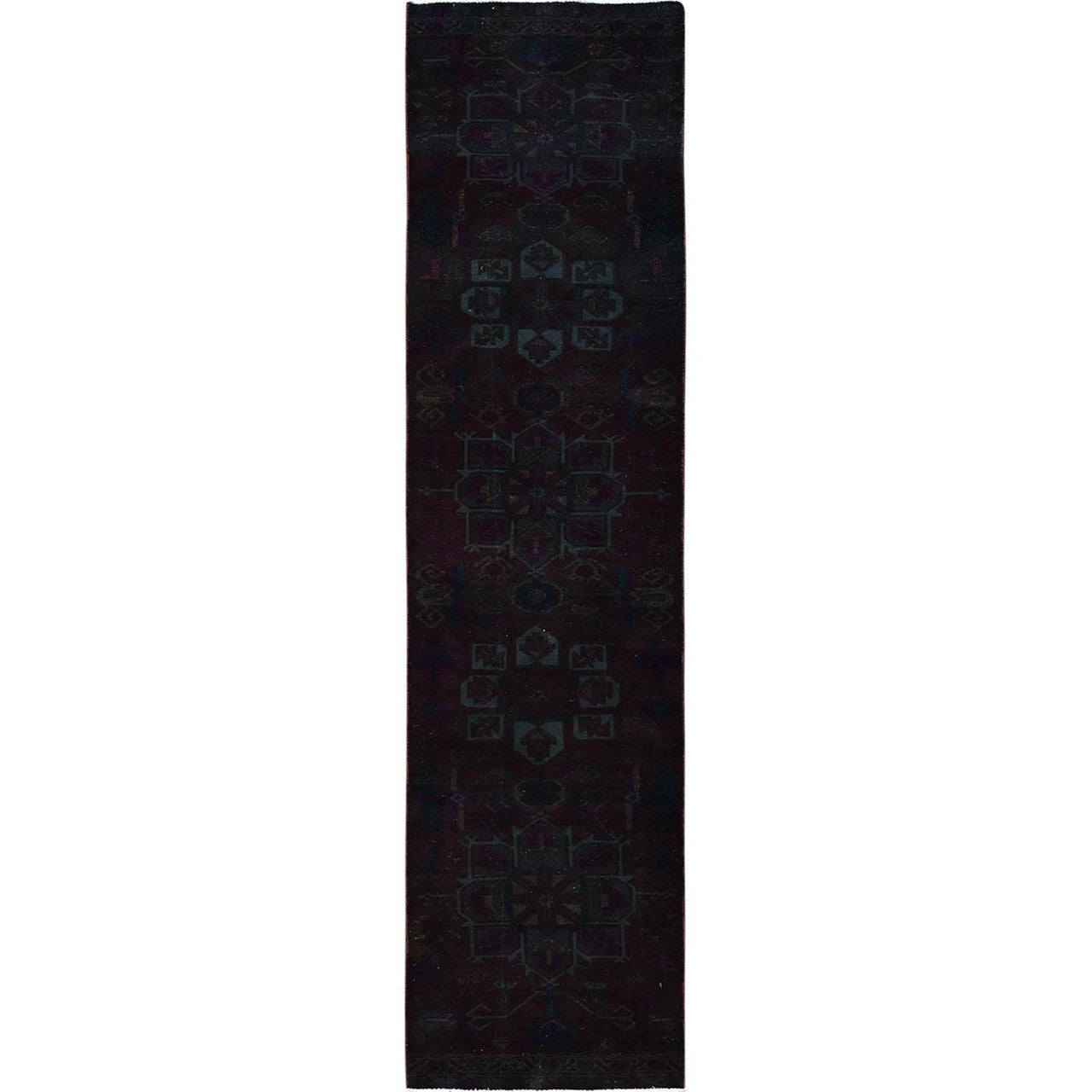 Overdyed & Vintage Wool Hand Knotted Rug Red 2.4x10.0 -O0776