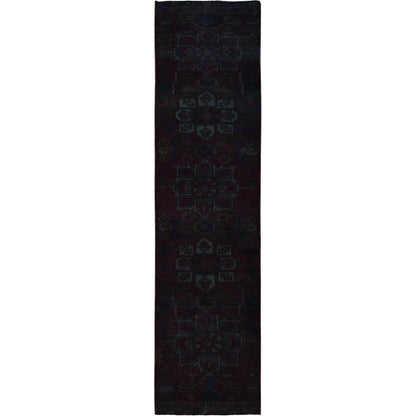 Overdyed & Vintage Wool Hand Knotted Rug Red 2.4x10.0 -O0776