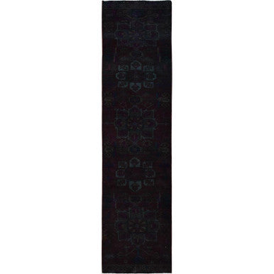 Overdyed & Vintage Wool Hand Knotted Rug Red 2.4x10.0 -O0776