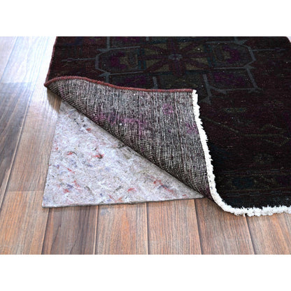 Overdyed & Vintage Wool Hand Knotted Rug Red 2.4x10.0 -O0776