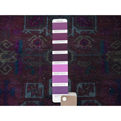 Overdyed & Vintage Wool Hand Knotted Rug Red 2.4x10.0 -O0776
