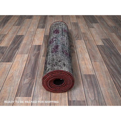 Overdyed & Vintage Wool Hand Knotted Rug Red 2.4x10.0 -O0776