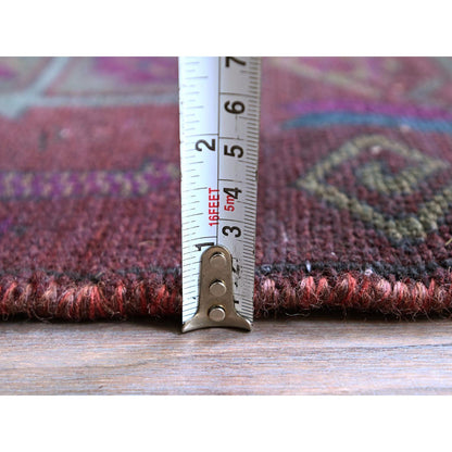 Overdyed & Vintage Wool Hand Knotted Rug Red 2.4x10.0 -O0776