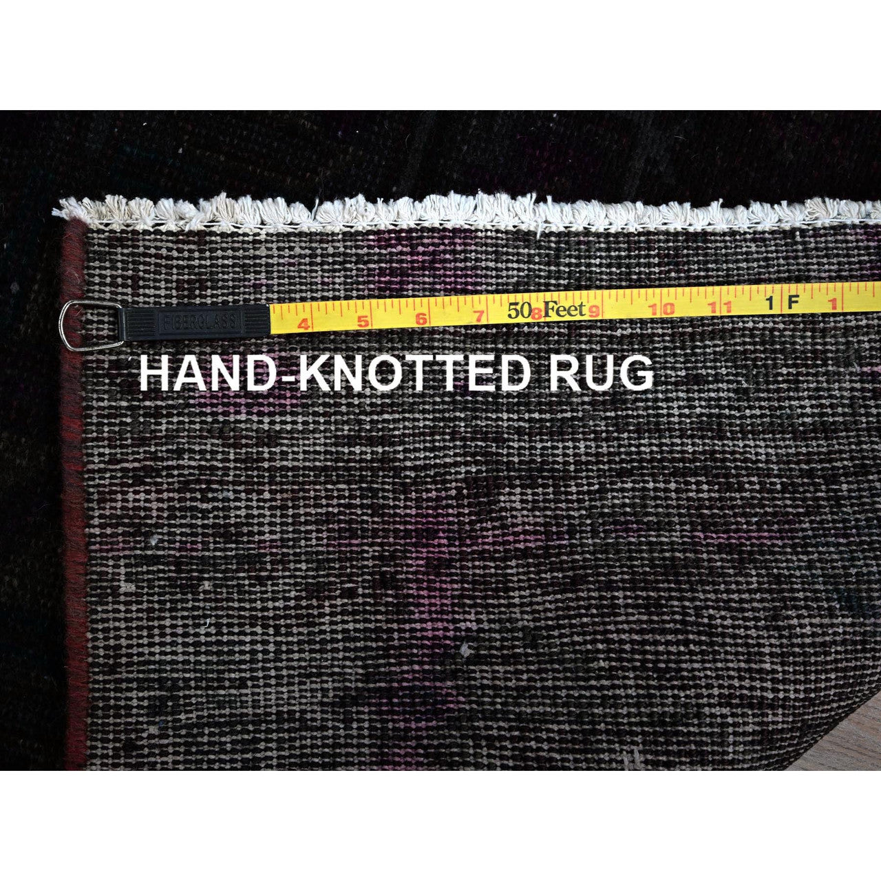 Overdyed & Vintage Wool Hand Knotted Rug Red 2.4x10.0 -O0776