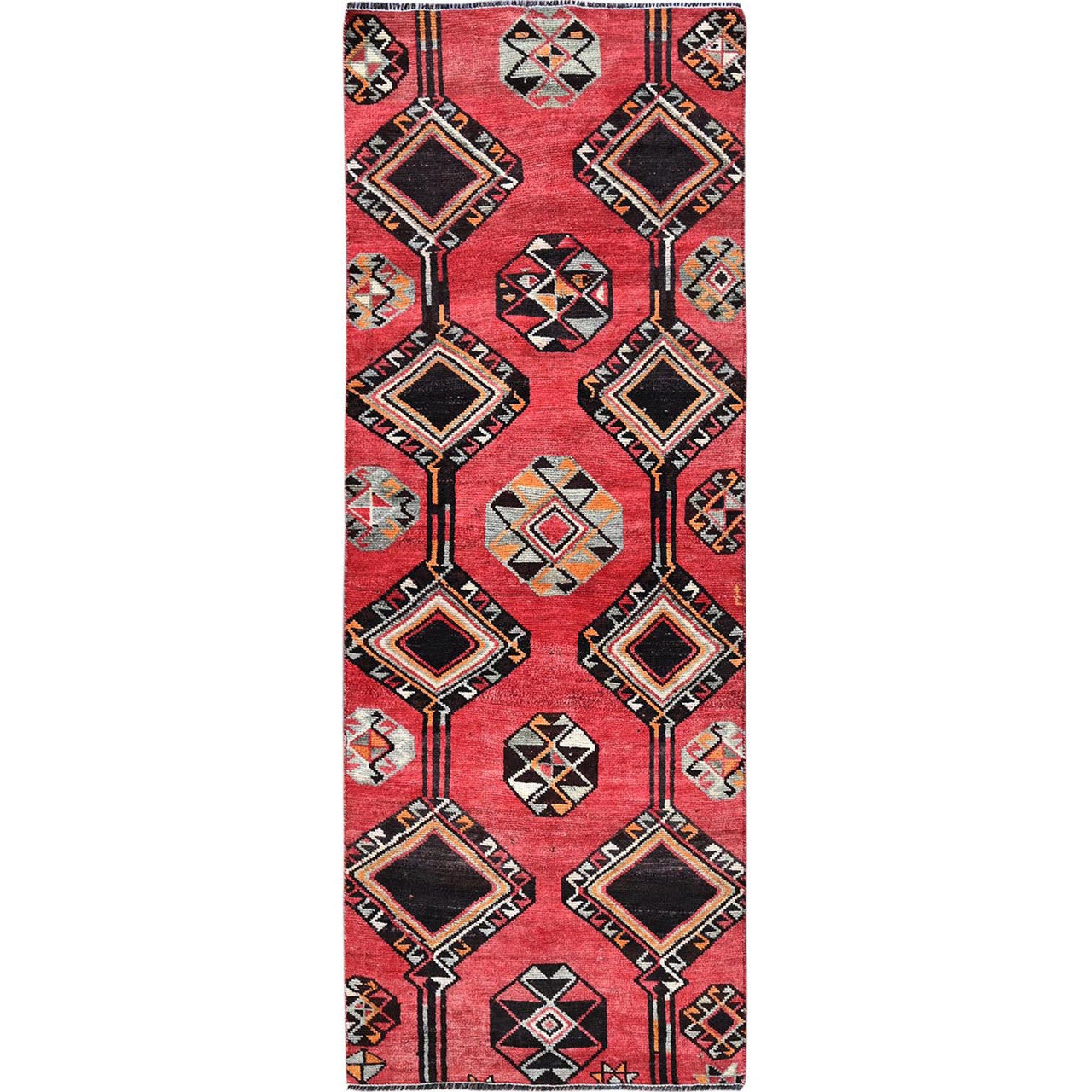 Overdyed & Vintage Wool Hand Knotted Rug Red 3.1x8.4 -O0777