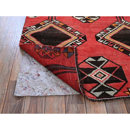 Overdyed & Vintage Wool Hand Knotted Rug Red 3.1x8.4 -O0777