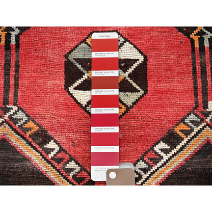 Overdyed & Vintage Wool Hand Knotted Rug Red 3.1x8.4 -O0777