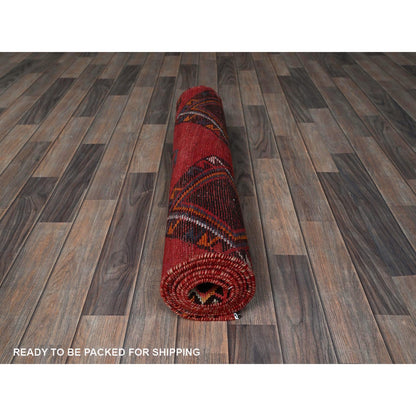 Overdyed & Vintage Wool Hand Knotted Rug Red 3.1x8.4 -O0777