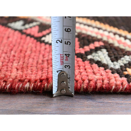 Overdyed & Vintage Wool Hand Knotted Rug Red 3.1x8.4 -O0777