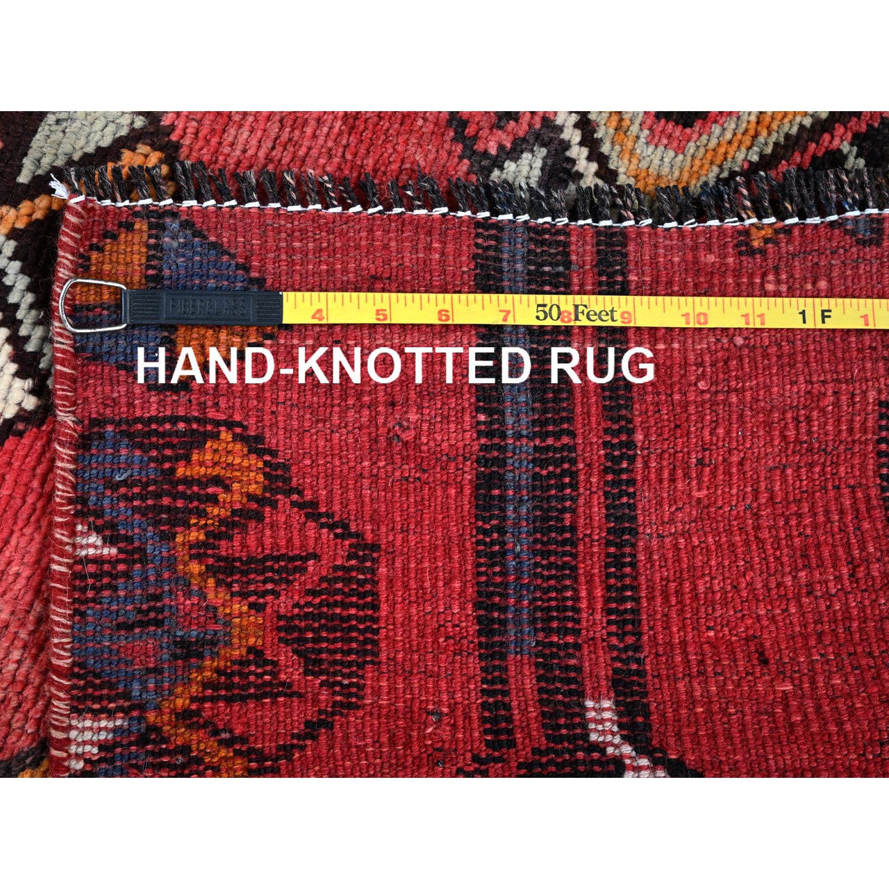 Overdyed & Vintage Wool Hand Knotted Rug Red 3.1x8.4 -O0777