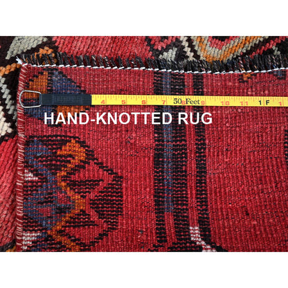 Overdyed & Vintage Wool Hand Knotted Rug Red 3.1x8.4 -O0777