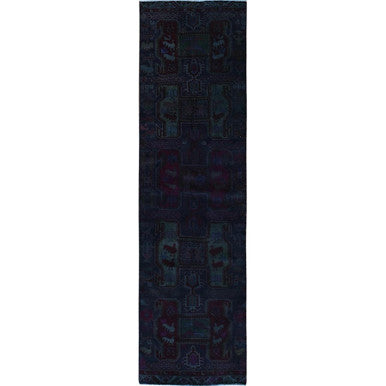 Overdyed & Vintage Wool Hand Knotted Rug Purple 2.11x9.9 -O0778