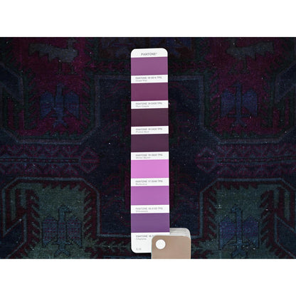 Overdyed & Vintage Wool Hand Knotted Rug Purple 2.11x9.9 -O0778
