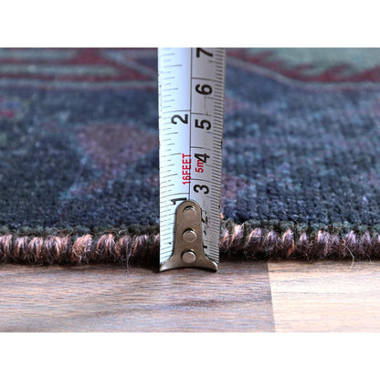 Overdyed & Vintage Wool Hand Knotted Rug Purple 2.11x9.9 -O0778